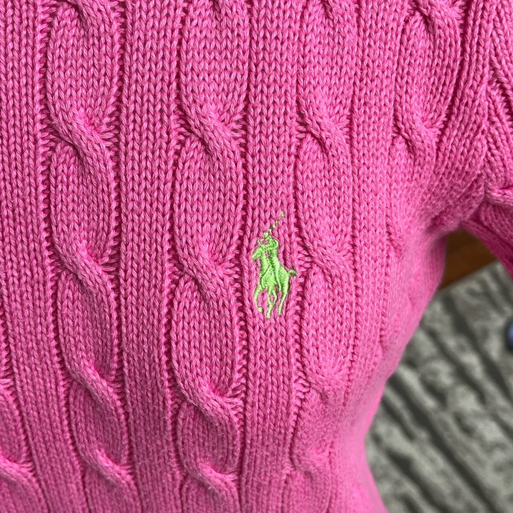 Ralph Lauren Sport Y2K Bright Pink Cable Knit Sweater size M - Picture 4 of 6